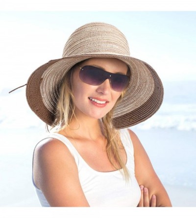 Sun Hats Womens Sun Beach Straw Hat - Wide Brim Floppy Foldable Summer Travel Cap (UV UPF50+) - Coffee - CO18T6RTTXU $9.03